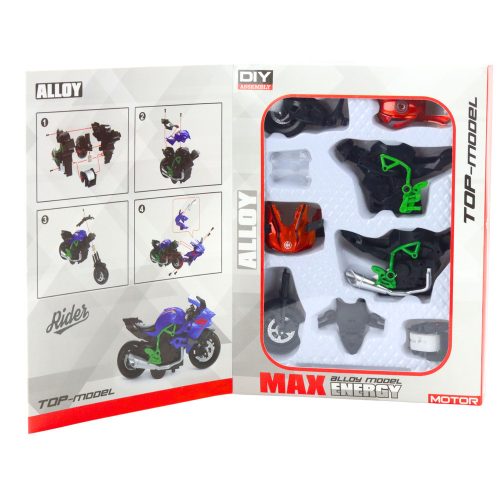 Motorkerékpár összeszereléshez csavaros fém 1:14 barkács, narancs-zöld