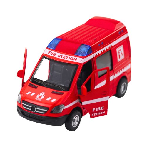 Tűzoltóautó fém visszahúzható motor lámpái vörös hangok 1:32