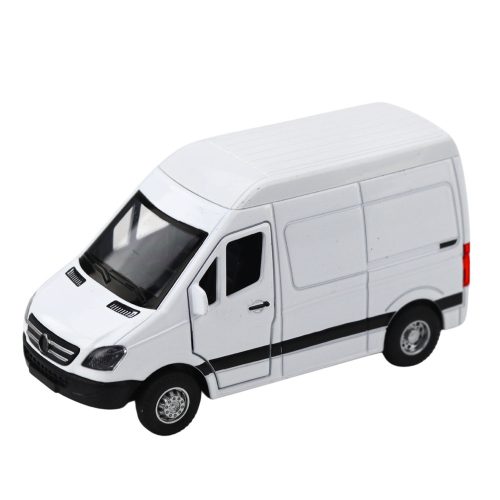 Fém szállító teherautó visszahúzó motorral, fényekkel, hangokkal, fehér 1:32