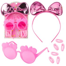   Szépségápolási szett hajpánt masnival, szemüveggel, rugalmas szalagokkal, rózsaszín