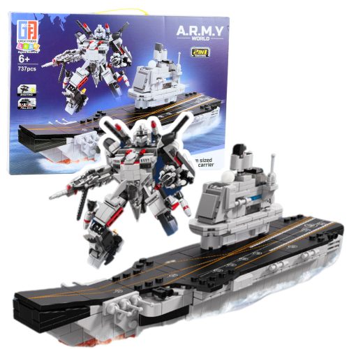 Építőtégla Hajó Repülőgép-hordozó Robot 2 az 1-ben 737 db.