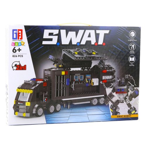 Építőtégla 8 az 1-ben SWAT jármű, rendőrségi robot, 826 db.