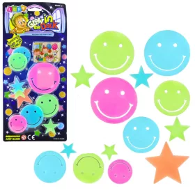   Fluoreszkáló világító falmatricák Smiley Faces Stars Colorful 10 db.