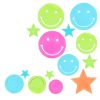Fluoreszkáló világító falmatricák Smiley Faces Stars Colorful 10 db.