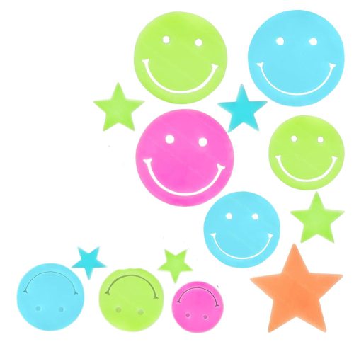 Fluoreszkáló világító falmatricák Smiley Faces Stars Colorful 10 db.