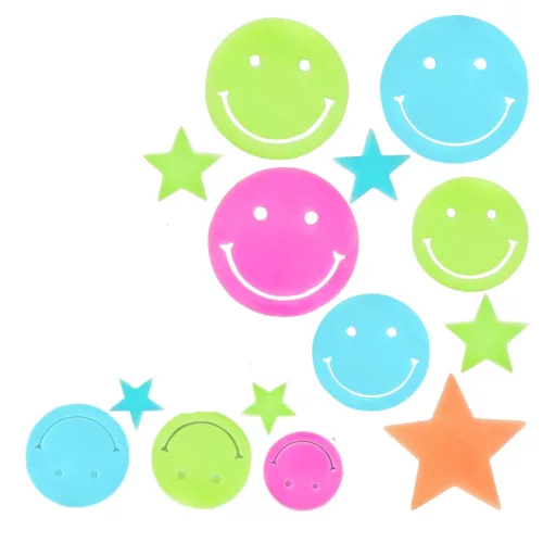 Fluoreszkáló világító falmatricák Smiley Faces Stars Colorful 10 db.