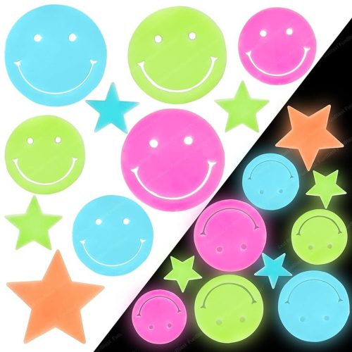 Fluoreszkáló világító falmatricák Smiley Faces Stars Colorful 10 db.