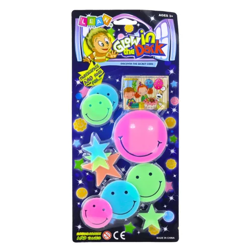 Fluoreszkáló világító falmatricák Smiley Faces Stars Colorful 10 db.