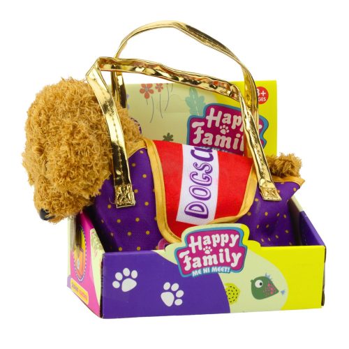 Uszkárkutya tépőzáras táskában, puha játék, világosbarna