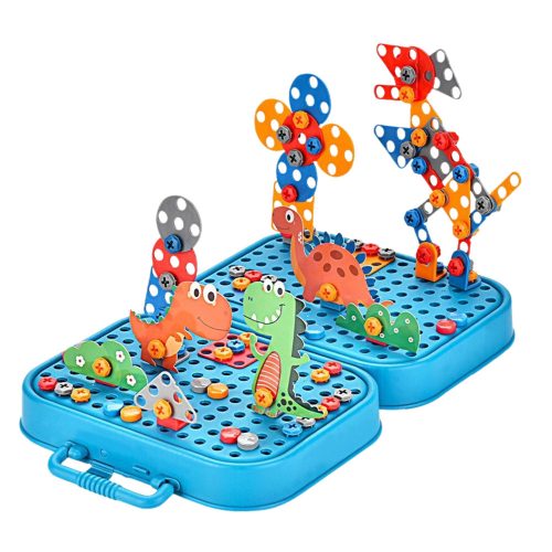 DIY csavarhúzó készlet bőrönd kirakós dinoszauruszok blokkok csavarhúzó 228 db.