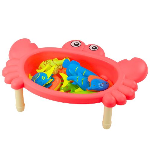 Horgászkészlet: rákasztal, 10 hal, horgászbot, szűrő, rózsaszín