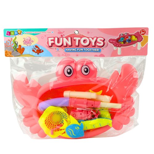 Horgászkészlet: rákasztal, 10 hal, horgászbot, szűrő, rózsaszín