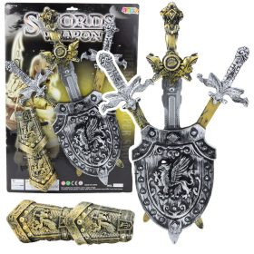 Knight Set 3 Swords Shield Protectors Reális dekoráció