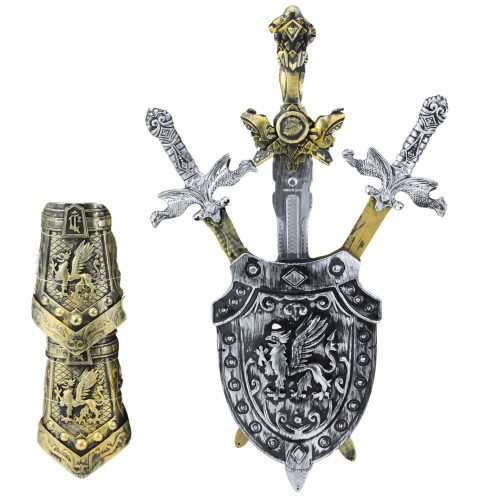 Knight Set 3 Swords Shield Protectors Reális dekoráció