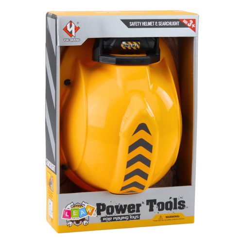 Gyerek építőipari sisak fejlámpával, állpánttal, sárga