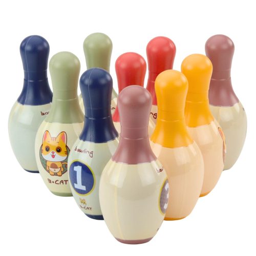 Bowling szett macskákkal gyerekeknek 10 bowling pin 2 színes labda