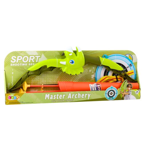 Zöld dinoszaurusz íj nyilak tapadókorongokkal pajzs