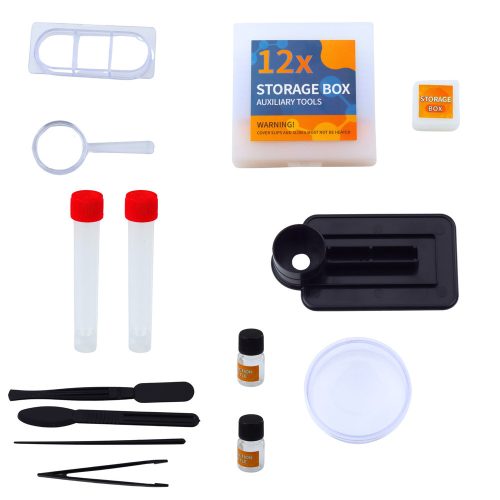 LED-es oktatómikroszkóp, 1200x-os nagyítású, tudományos készlet tartozékokkal