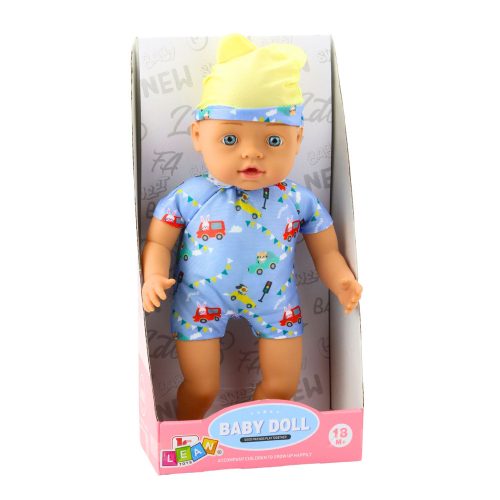Baby Doll kék ruhák mintával Kalap fülekkel 31cm