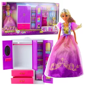   Anlily Doll Szekrény polcokkal Fiókok Öltöző Kiegészítők 24 db.