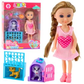   Mini baba kiegészítőkkel Kitty babakocsi rózsaszín baba szett