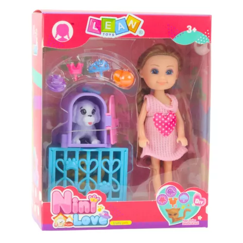 Mini baba kiegészítőkkel Kitty babakocsi rózsaszín baba szett