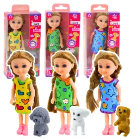 Mini baba ruha szett kutyával 14,5 cm keverék