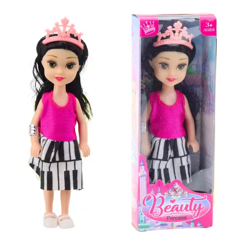 Mini hercegnő baba koronával, színes ruhával, 14 cm-es mix