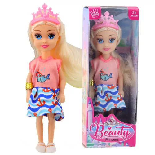 Mini hercegnő baba koronával, színes ruhával, 14 cm-es mix