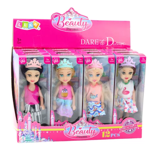 Mini hercegnő baba koronával, színes ruhával, 14 cm-es mix