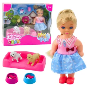 Mini baba szett két kutyával, ággyal, ételtállal