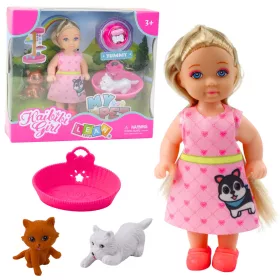Mini baba szett kutya és cica fekhellyel és ételtartóval