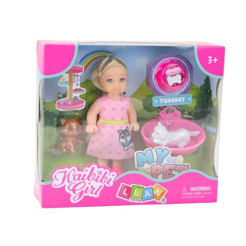 Mini baba szett kutya és cica fekhellyel és ételtartóval