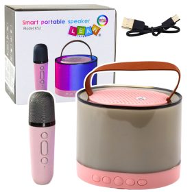   Karaoke készlet hangszóró mikrofon vezeték nélküli K52 RGB Bluetooth rózsaszín