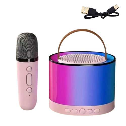 Karaoke készlet hangszóró mikrofon vezeték nélküli K52 RGB Bluetooth rózsaszín