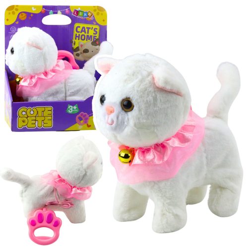 Interaktív cica pórázon Rózsaszín fodros Tinkerbell nyávog