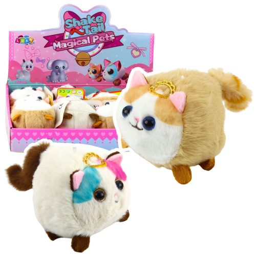 Plüss cica kabalája hullámos farokkal, barna és fehér