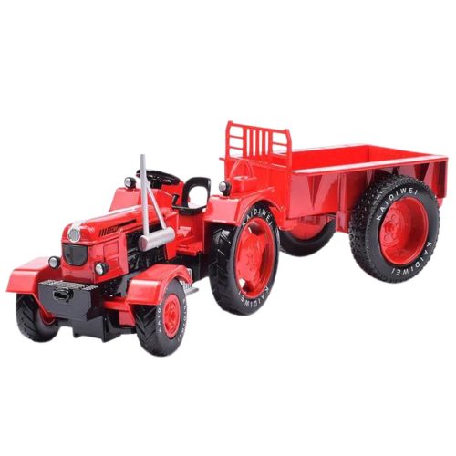 Fém mezőgazdasági traktor pótkocsival, piros 1:18