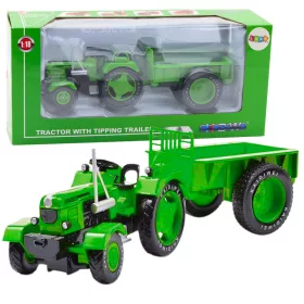 Fém mezőgazdasági traktor pótkocsival zöld 1:18