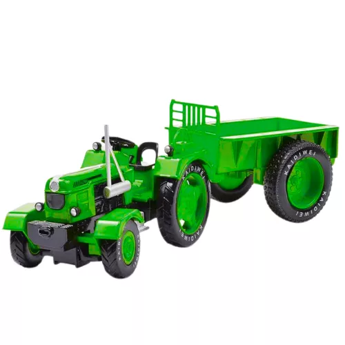 Fém mezőgazdasági traktor pótkocsival zöld 1:18