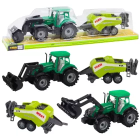   Traktor készlet rakodóval és mezőgazdasági bálázóval, zöld