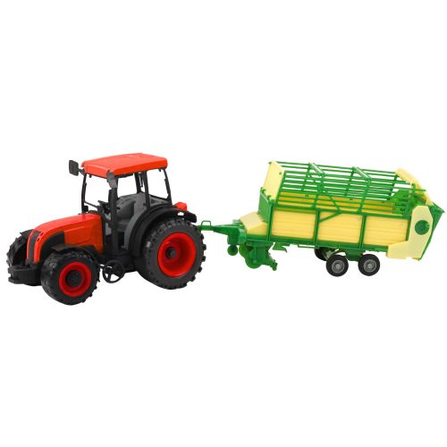 Mezőgazdasági traktor zöld és sárga pótkocsival Piros 50cm