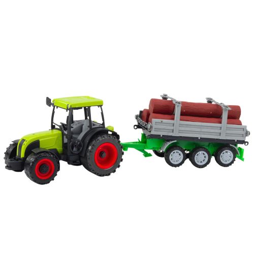 Zöld mezőgazdasági traktor rönk utánfutóval 47cm