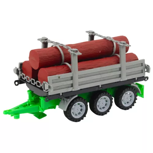 Zöld mezőgazdasági traktor rönk utánfutóval 47cm