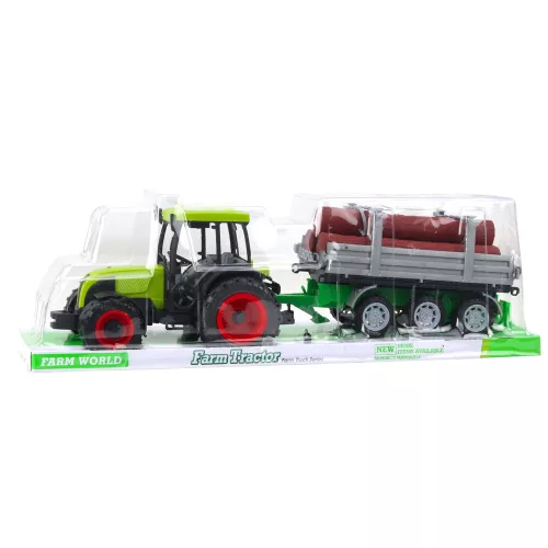 Zöld mezőgazdasági traktor rönk utánfutóval 47cm