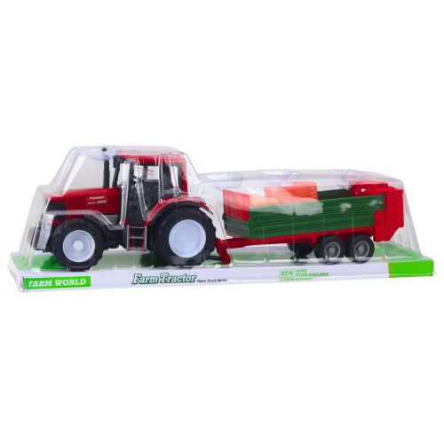 Mezőgazdasági traktor zöld pótkocsival és Hay Red 62 cm-es