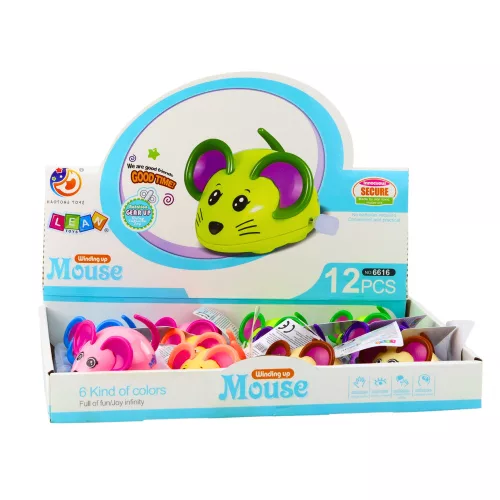 Felhúzható egér, meghajtó, mozgatható farok, 8 cm, színkeverés
