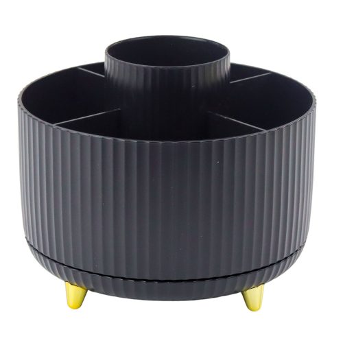 360°-ban forgatható kozmetikai ecsetrendező 5 rekesszel, fekete