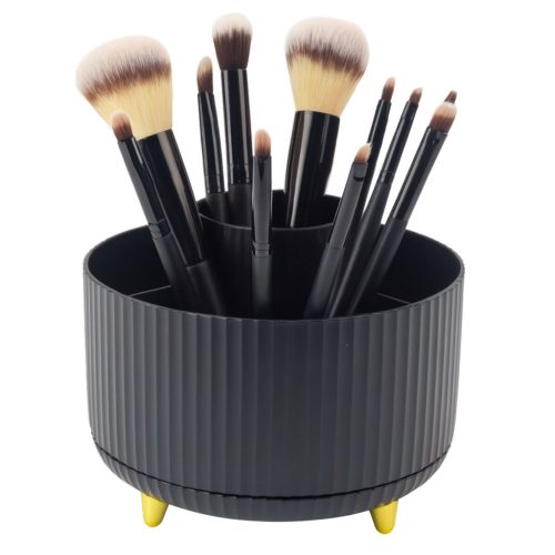360°-ban forgatható kozmetikai ecsetrendező 5 rekesszel, fekete