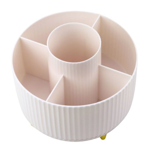 360°-ban forgatható kozmetikai ecsetrendező 5 rekesszel, fehér